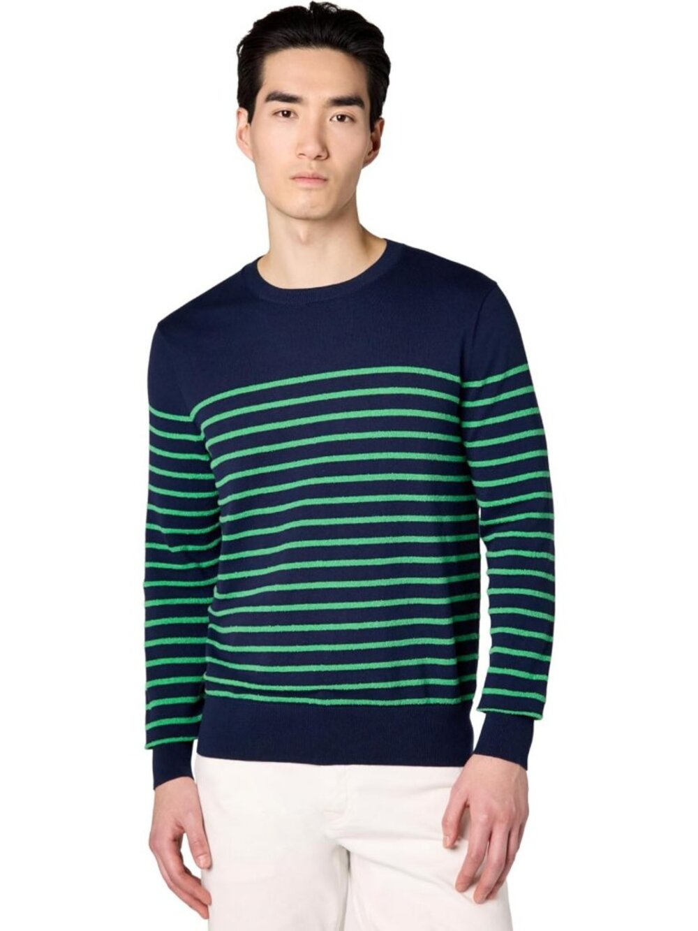 Nautical Stripe Terry Crewneck Sweater for Men - Cozy & Stylish Casual Wear